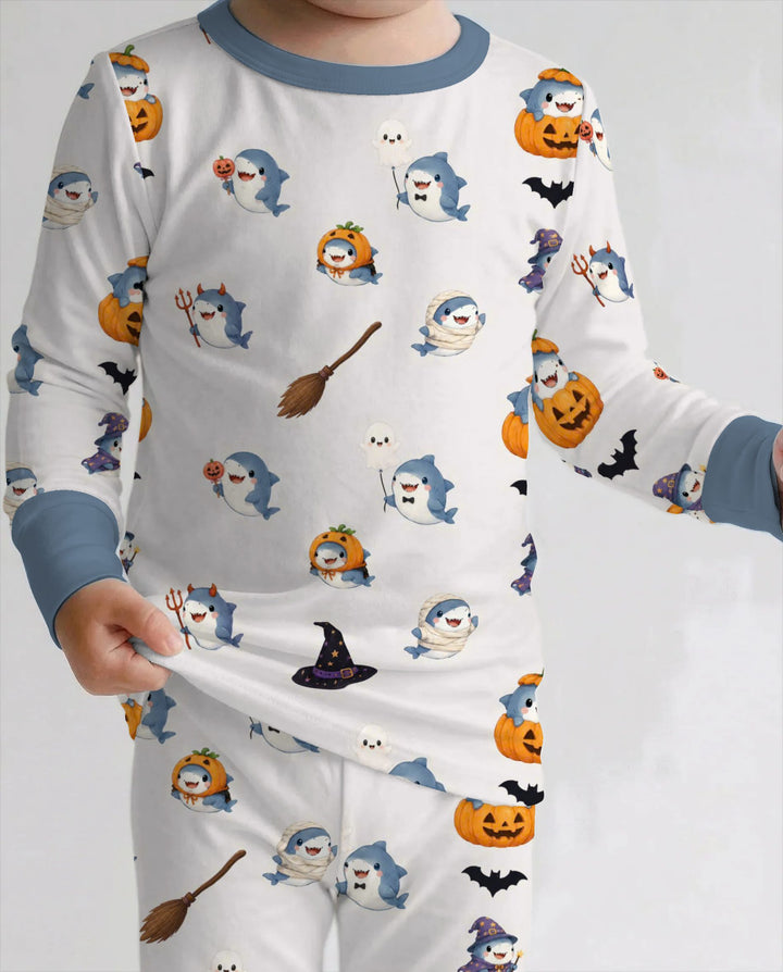 Cute Shark Halloween Party Bamboo Two Piece Long Sleeve Pajama Set