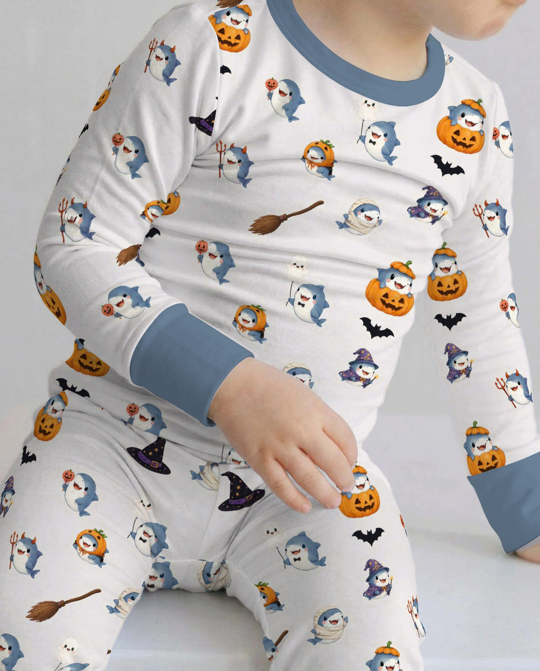Cute Shark Halloween Party Bamboo Two Piece Long Sleeve Pajama Set