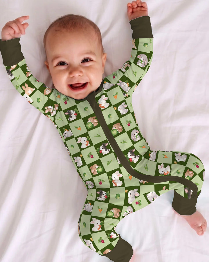 Bunny Green Garden Checkerboard Bamboo Convertible Zippy