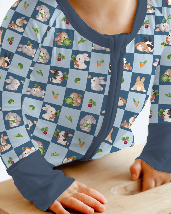 Bunny Blue Garden Checkerboard Bamboo Convertible Zippy