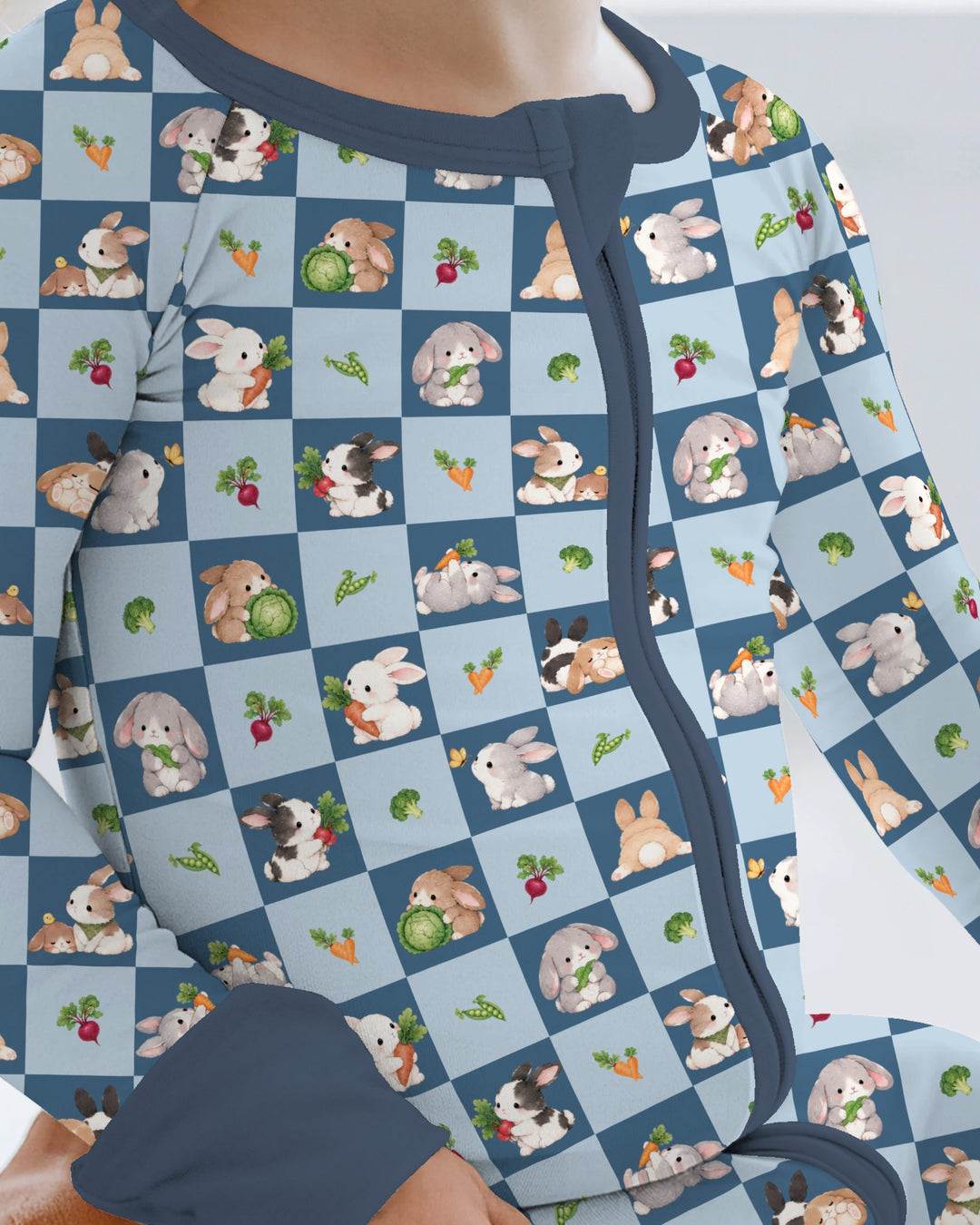 Bunny Blue Garden Checkerboard Bamboo Convertible Zippy