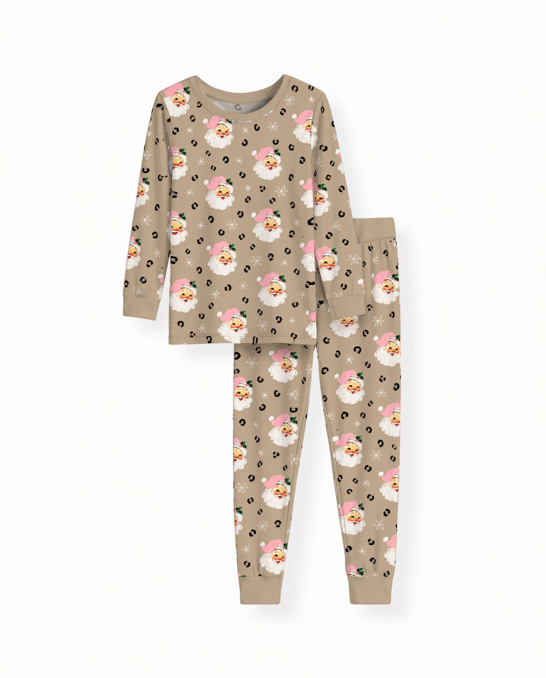 Pink Santa Leopard Print Christmas Bamboo Two Piece Long Sleeve Pajama Set