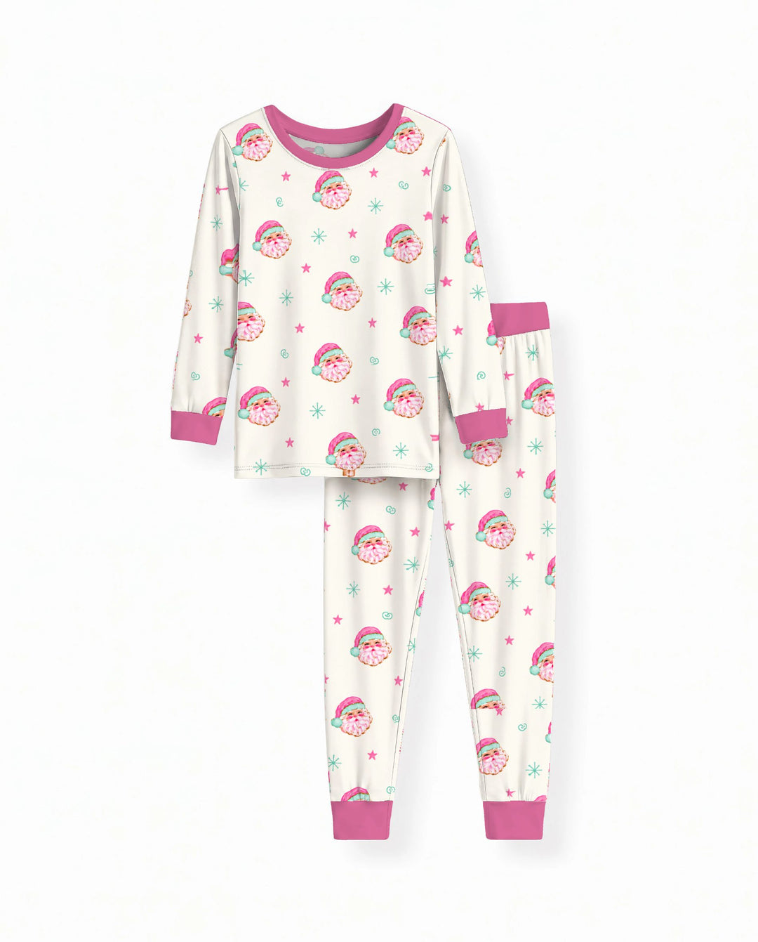 Retro Pink Santa Christmas Bamboo Two Piece Long Sleeve Pajama Set
