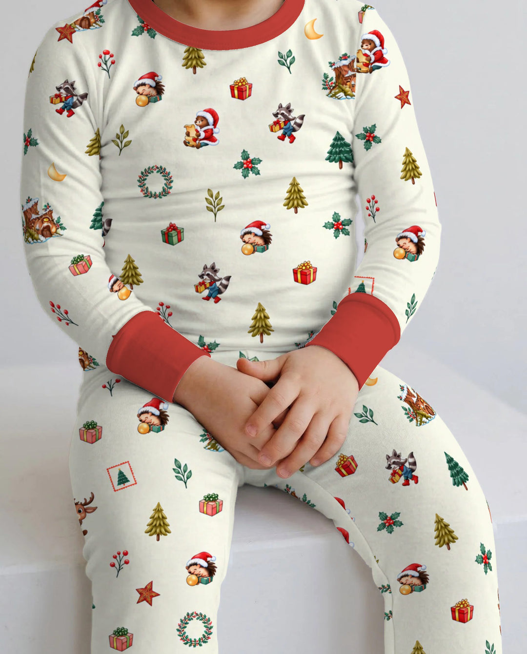 Woodland Animals Christmas Holiday Bamboo Two Piece Long Sleeve Pajama Set