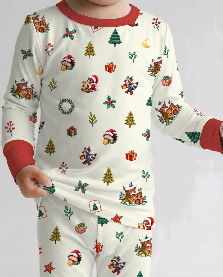 Woodland Animals Christmas Holiday Bamboo Two Piece Long Sleeve Pajama Set