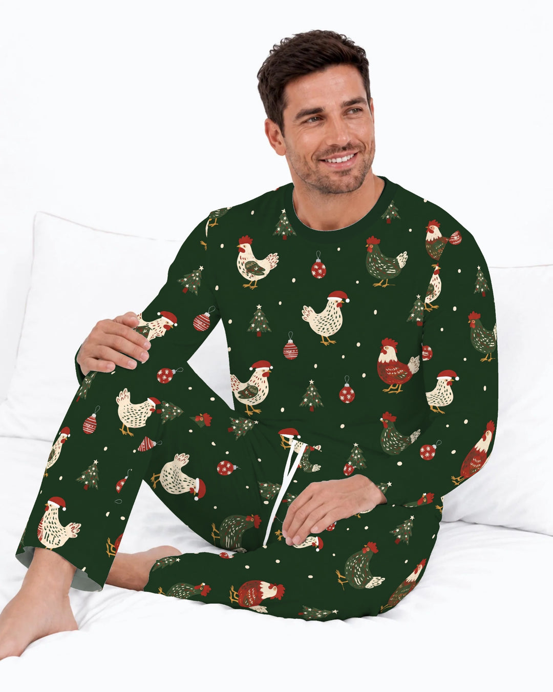 Festive Christmas Chickens Bamboo Men's Pajama Set