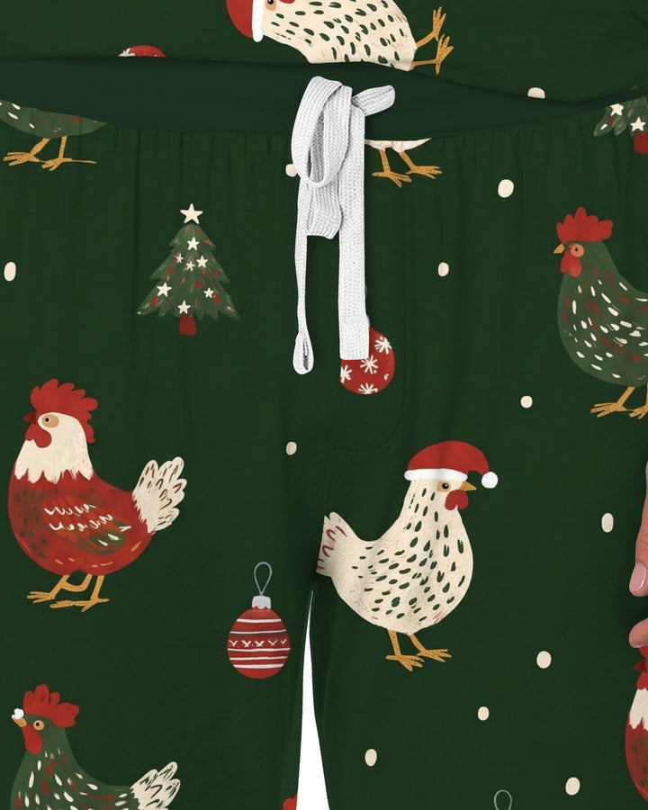 Festive Christmas Chickens Bamboo Men's Pajama Set