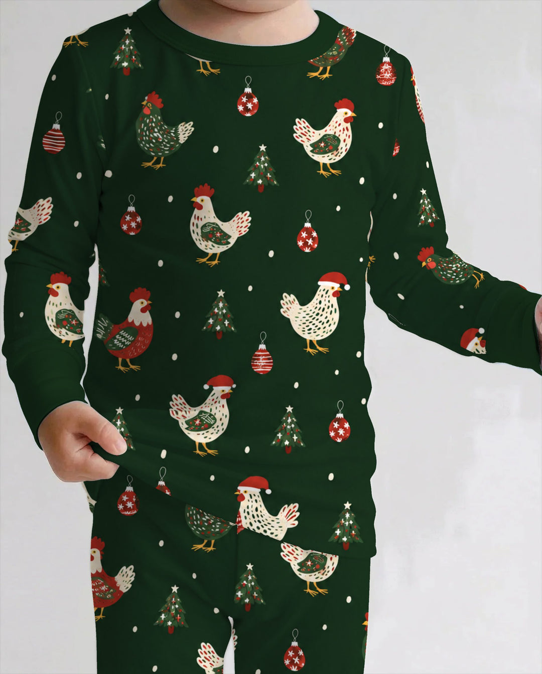 Festive Christmas Chickens Bamboo Two Piece Long Sleeve Pajama Set