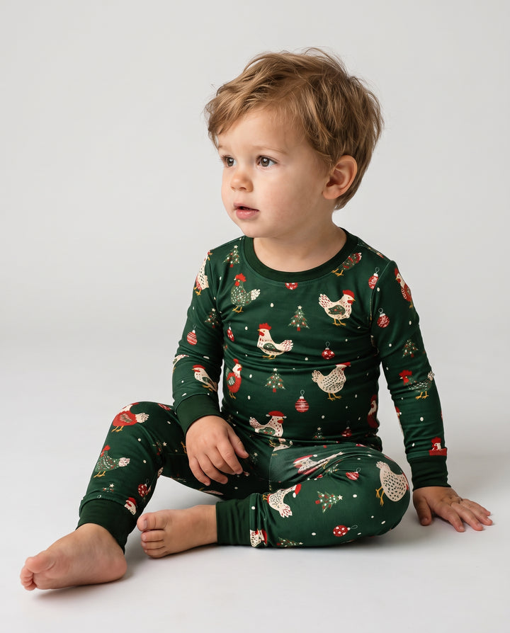 Festive Christmas Chickens Bamboo Two Piece Long Sleeve Pajama Set