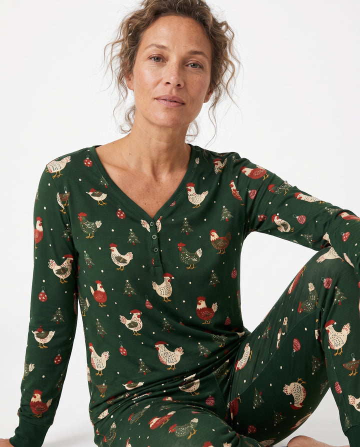 Festive Christmas Chickens Bamboo Women Pajama Set