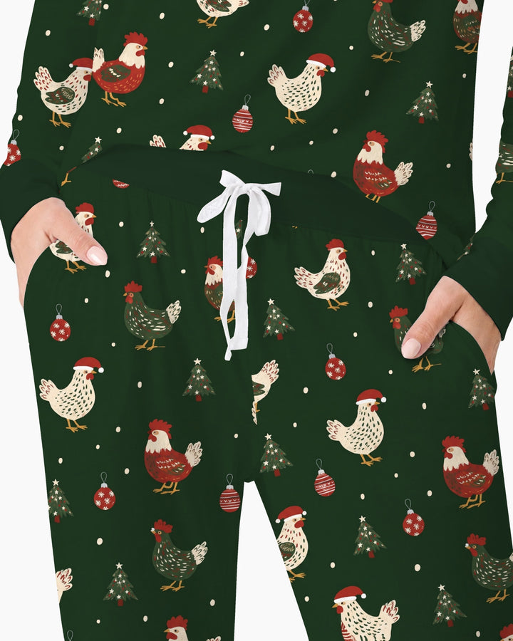 Festive Christmas Chickens Bamboo Women Pajama Set
