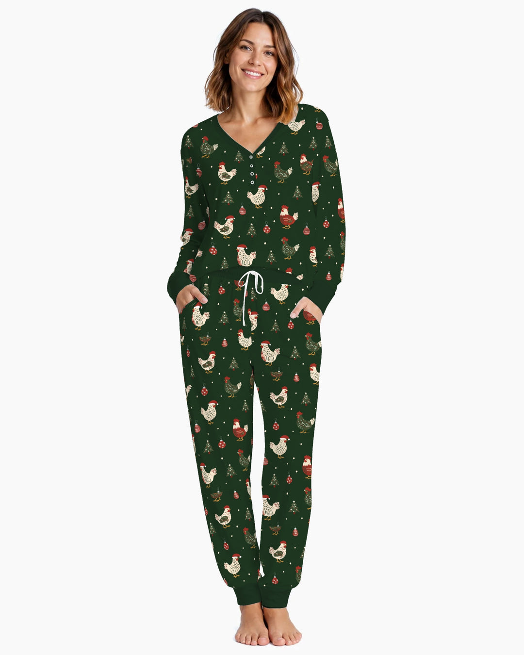 Festive Christmas Chickens Bamboo Women Pajama Set
