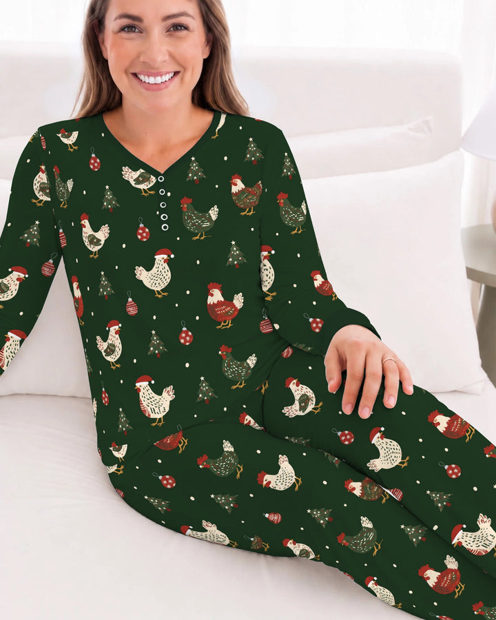 Festive Christmas Chickens Bamboo Women Pajama Set