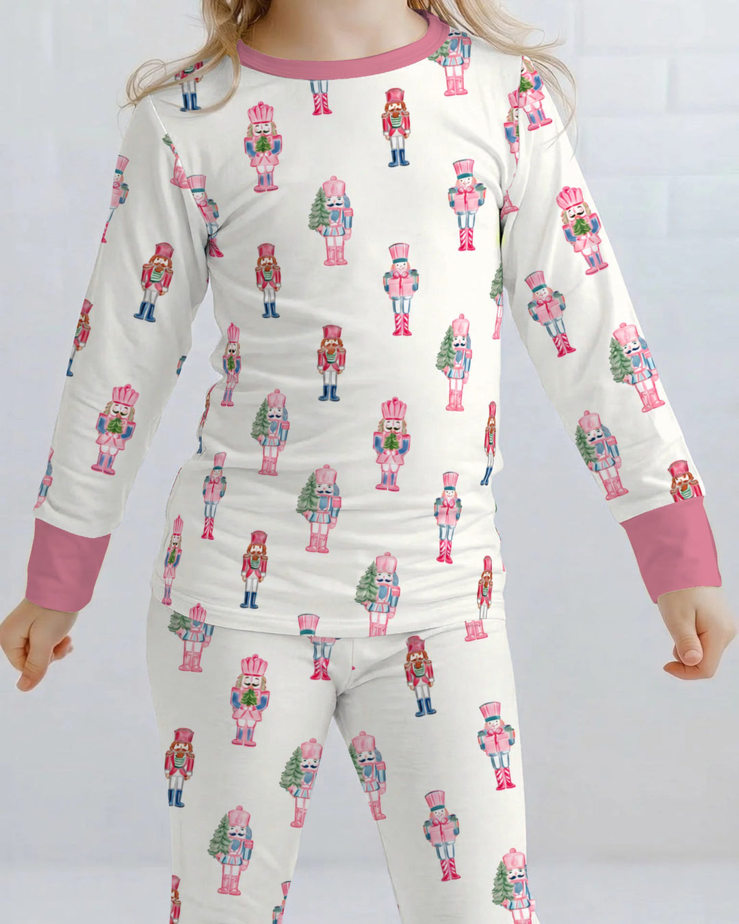 Pink Christmas Nutcracker Bamboo Two Piece Long Sleeve Pajama Set