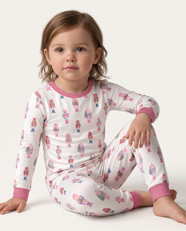 Pink Christmas Nutcracker Bamboo Two Piece Long Sleeve Pajama Set