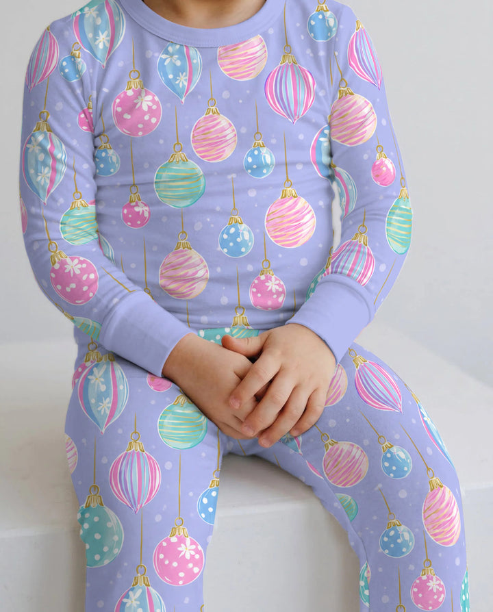 Pastel Christmas Ornaments Bamboo Two Piece Long Sleeve Pajama Set