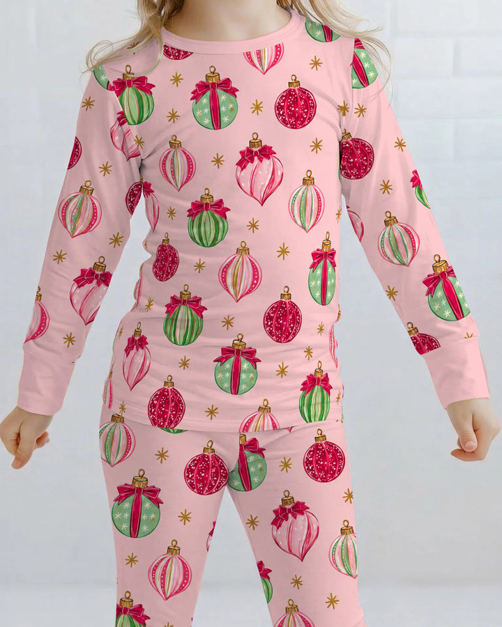 Coquette Christmas Ornaments Bamboo Two Piece Long Sleeve Pajama Set