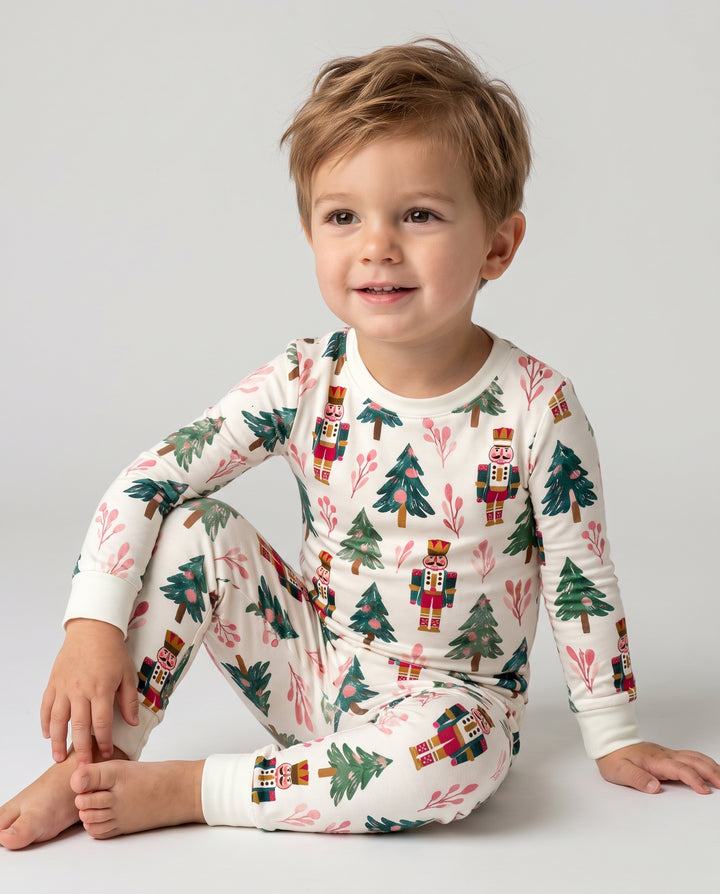 Nutcracker & Christmas Trees Bamboo Two Piece Long Sleeve Pajama Set
