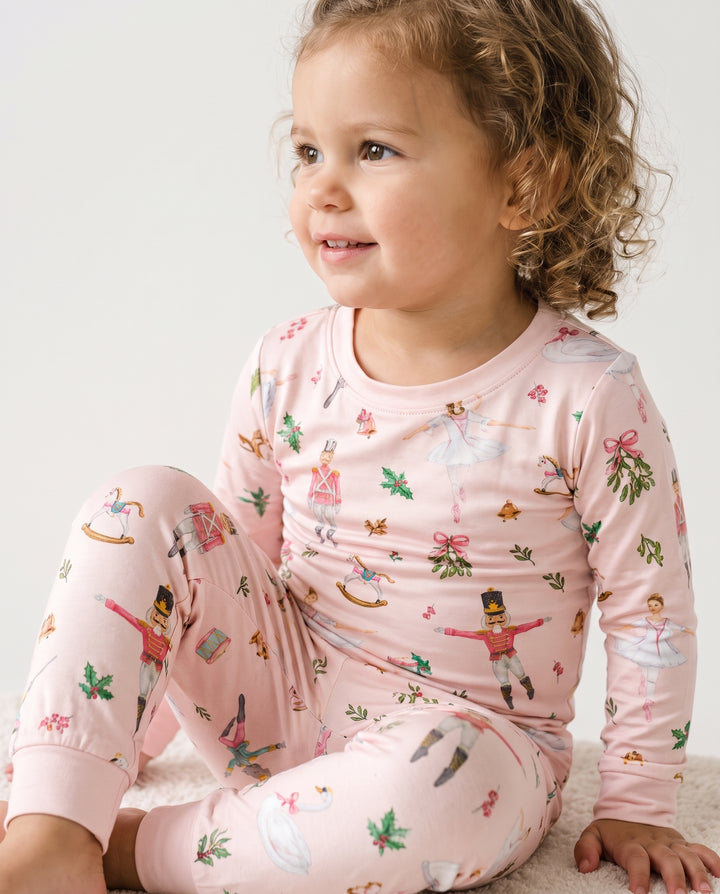 Pink Nutcracker Ballet Christmas Bamboo Two Piece Long Sleeve Pajama Set