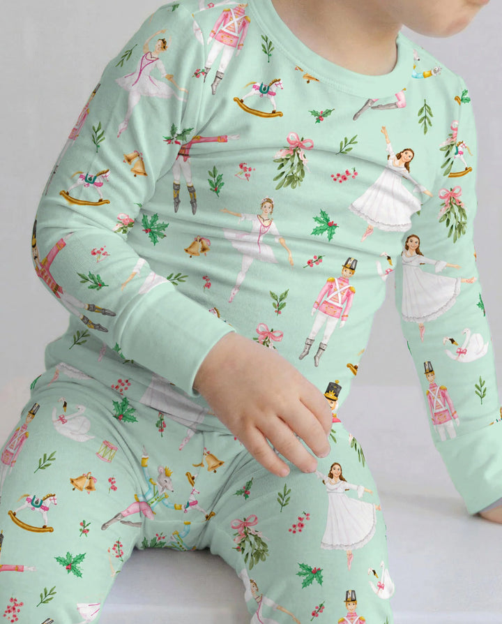 Mint Nutcracker Ballet Christmas Bamboo Two Piece Long Sleeve Pajama Set