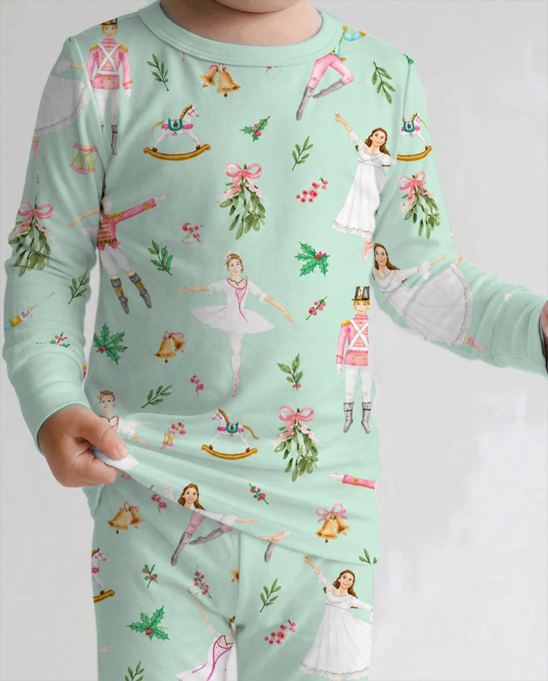Mint Nutcracker Ballet Christmas Bamboo Two Piece Long Sleeve Pajama Set