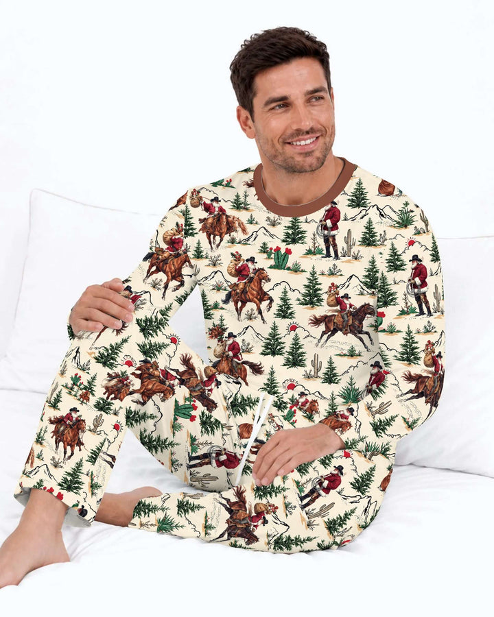 Western Cowboy Santa Christmas Bamboo Men's Pajama Set