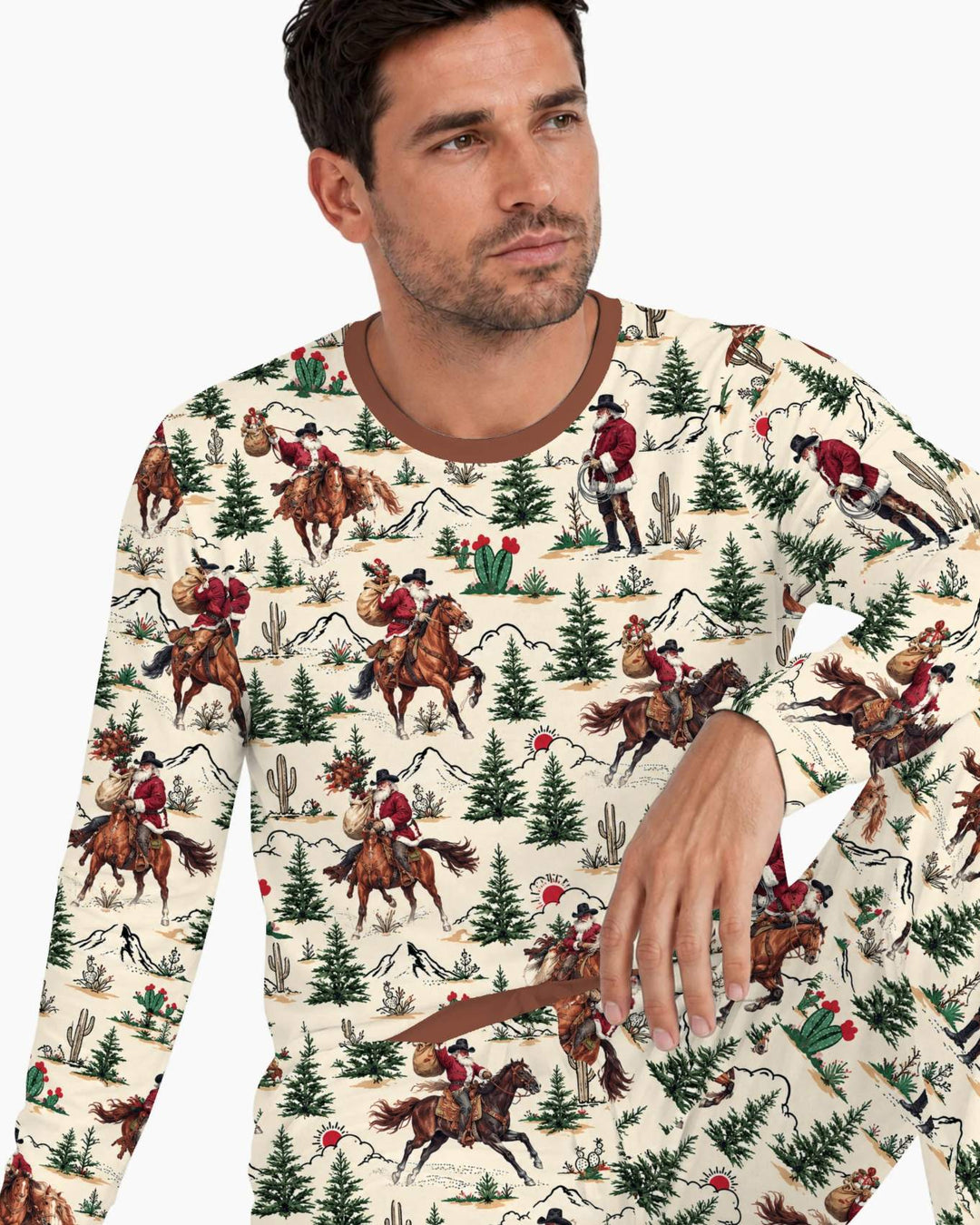 Western Cowboy Santa Christmas Bamboo Men's Pajama Set