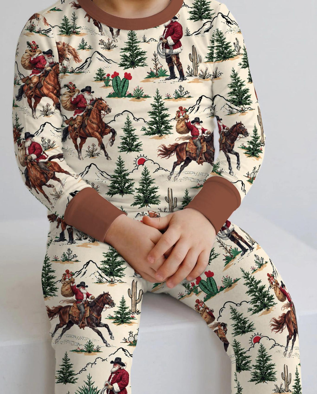 Western Cowboy Santa Christmas Bamboo Two Piece Long Sleeve Pajama Set