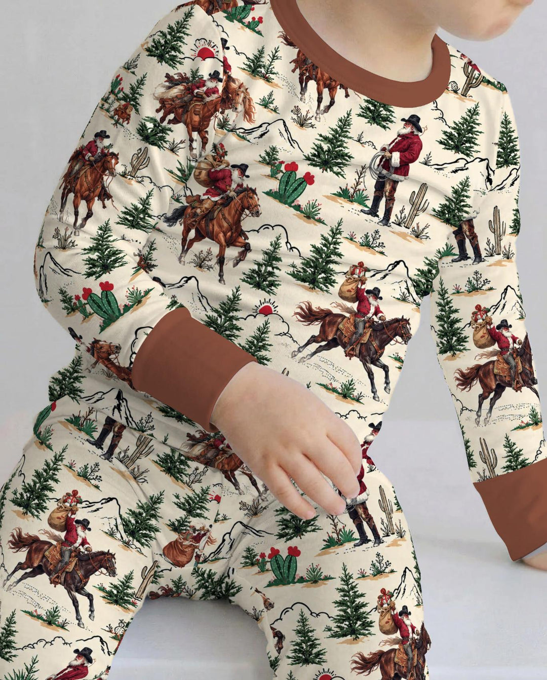 Western Cowboy Santa Christmas Bamboo Two Piece Long Sleeve Pajama Set