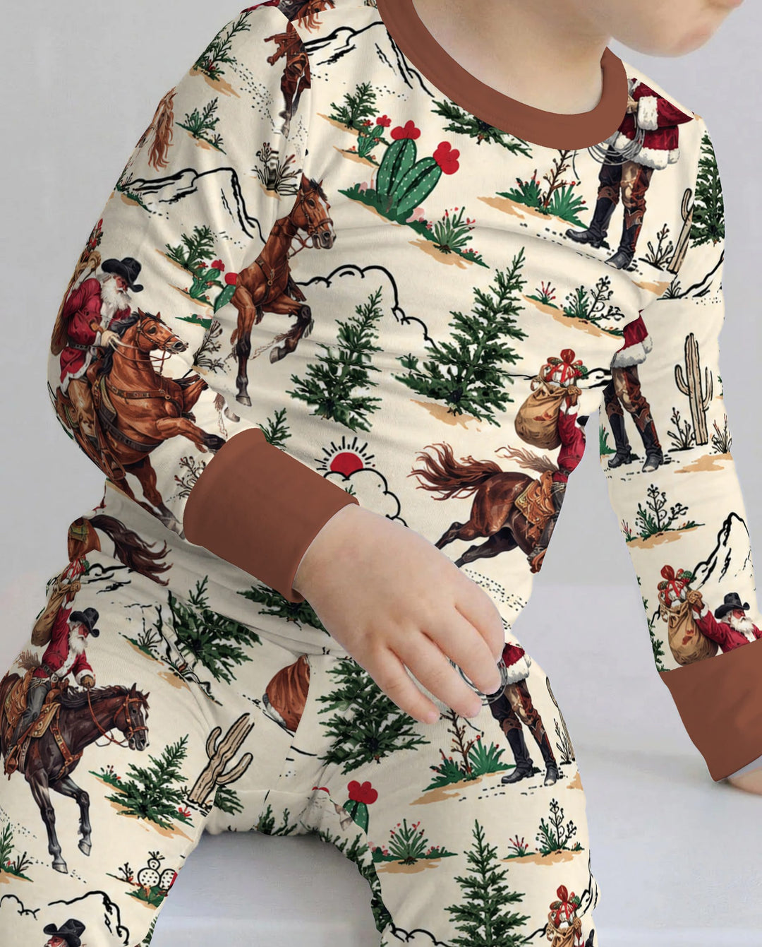 Western Cowboy Santa Christmas Bamboo Two Piece Long Sleeve Pajama Set