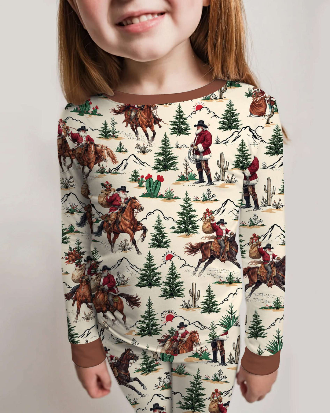 Western Cowboy Santa Christmas Bamboo Two Piece Long Sleeve Pajama Set