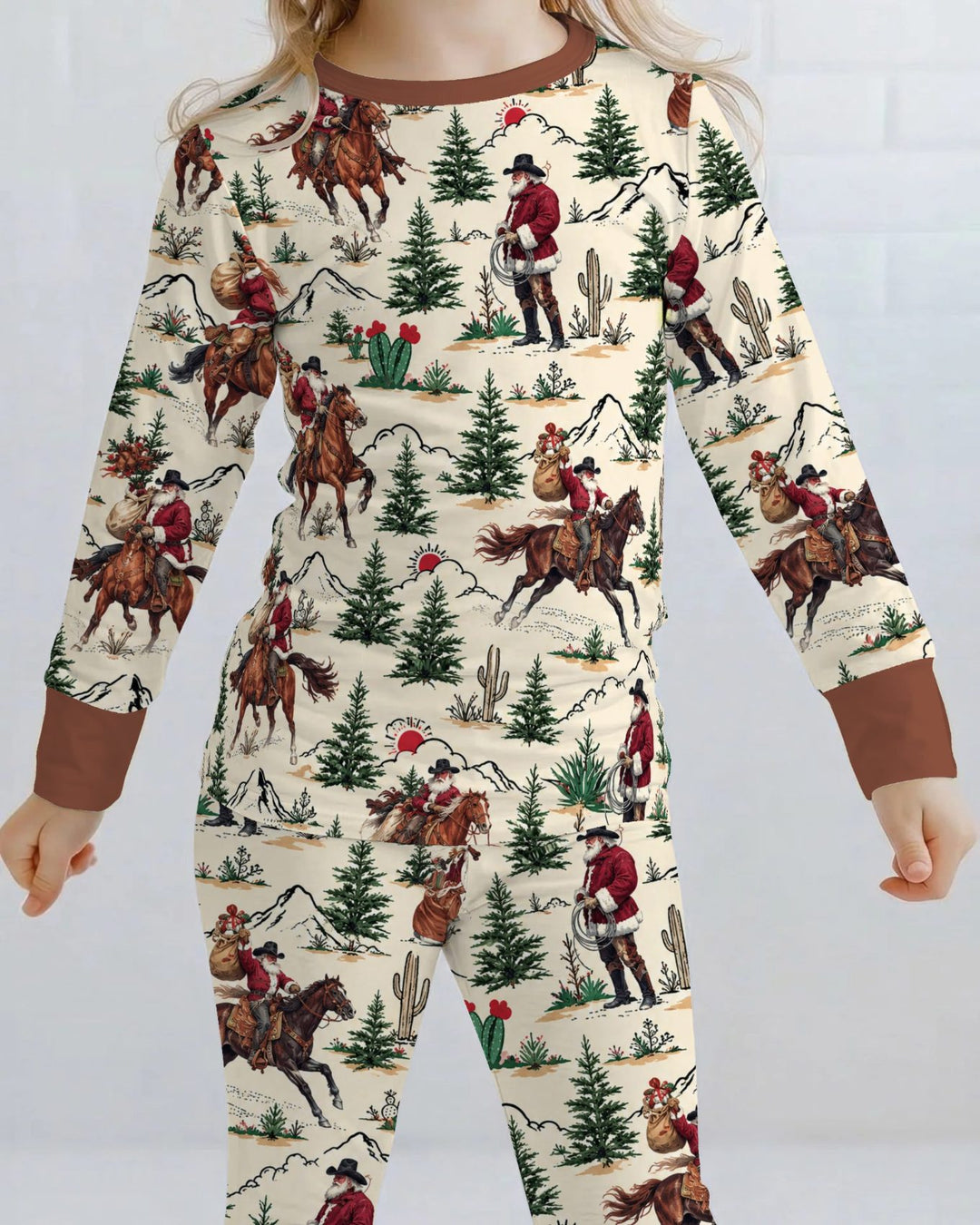 Western Cowboy Santa Christmas Bamboo Two Piece Long Sleeve Pajama Set