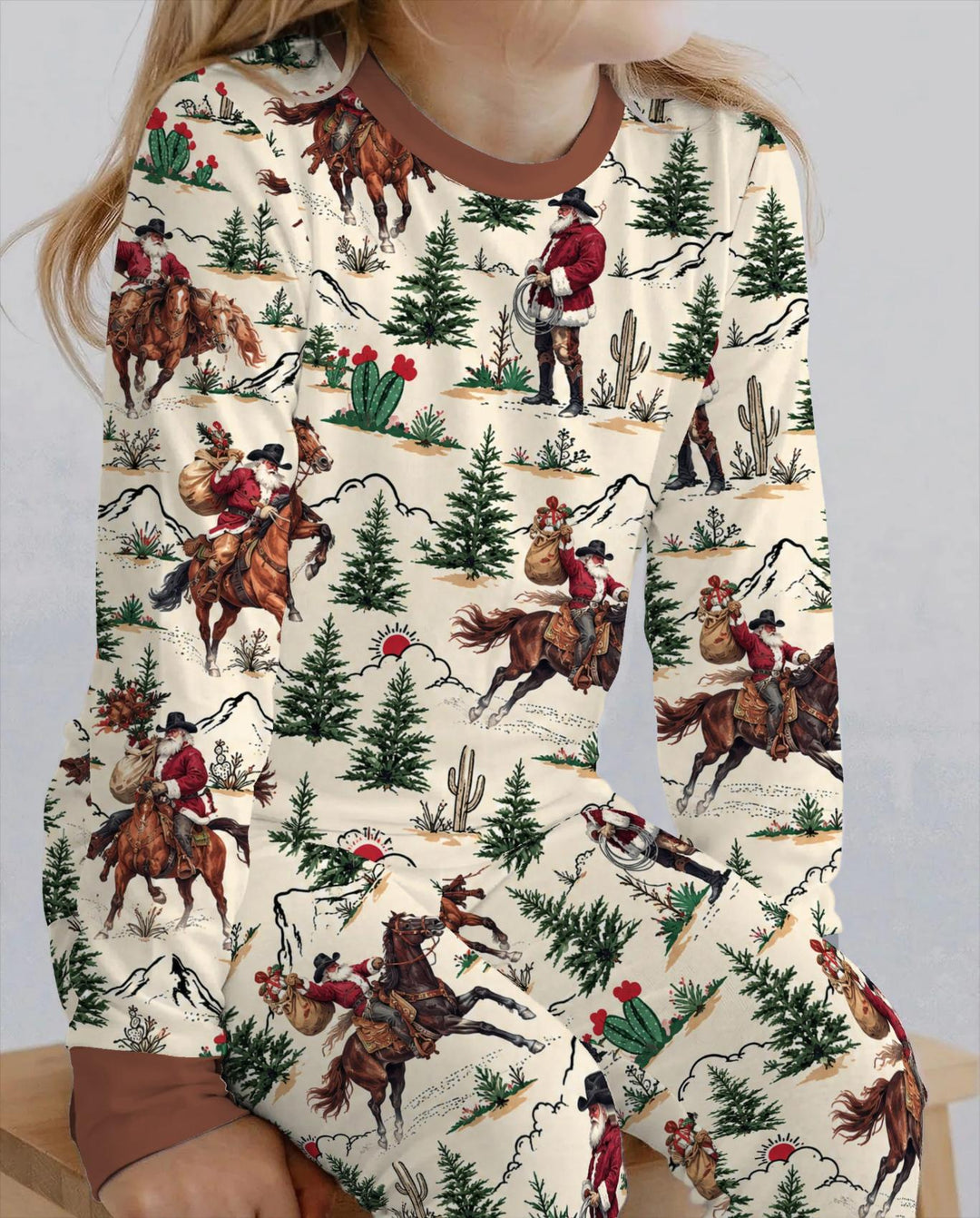 Western Cowboy Santa Christmas Bamboo Two Piece Long Sleeve Pajama Set