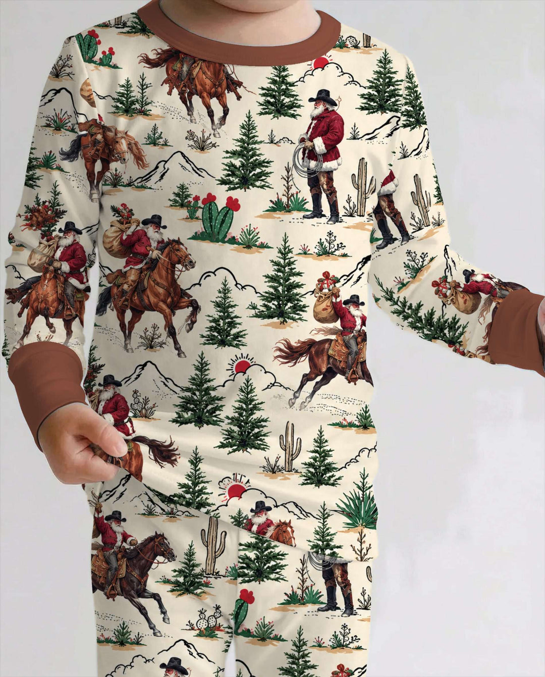 Western Cowboy Santa Christmas Bamboo Two Piece Long Sleeve Pajama Set