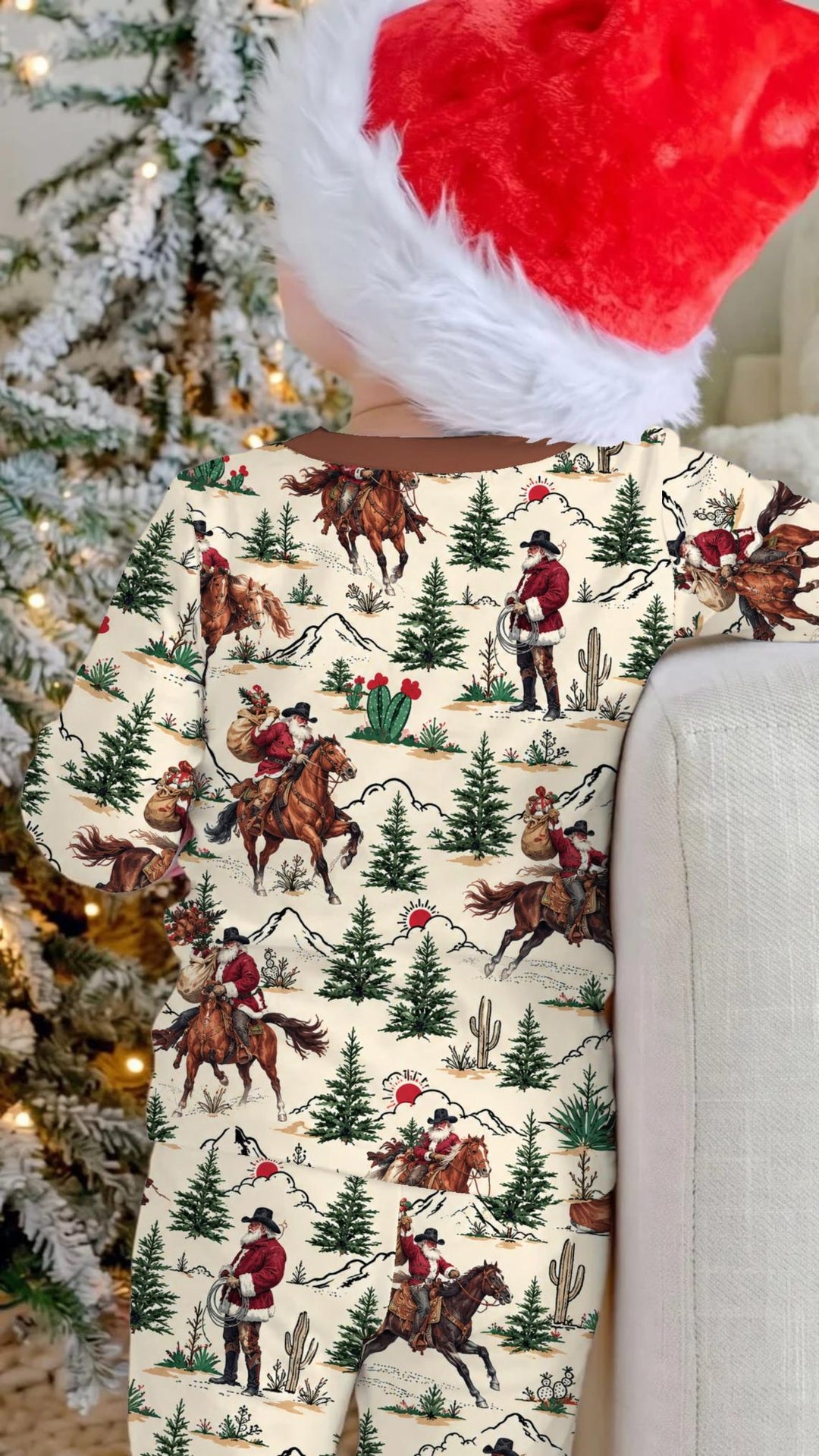 Western Cowboy Santa Christmas Bamboo Two Piece Long Sleeve Pajama Set