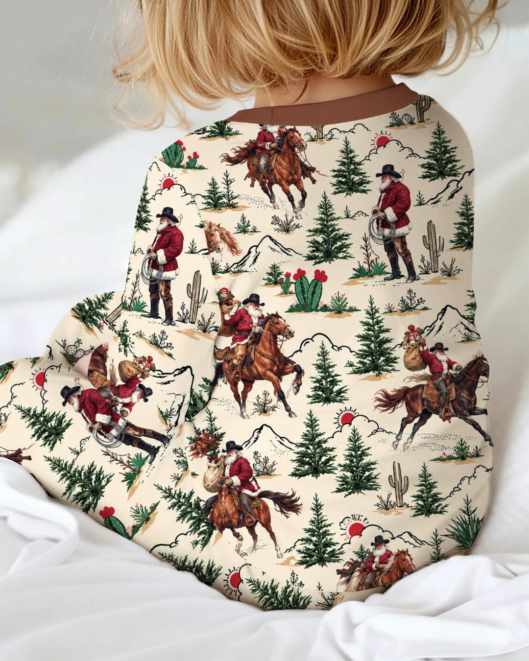Western Cowboy Santa Christmas Bamboo Two Piece Long Sleeve Pajama Set