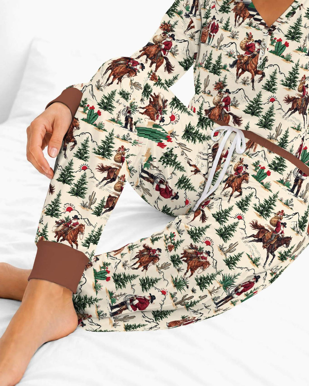 Western Cowboy Santa Christmas Bamboo Women Pajama Set