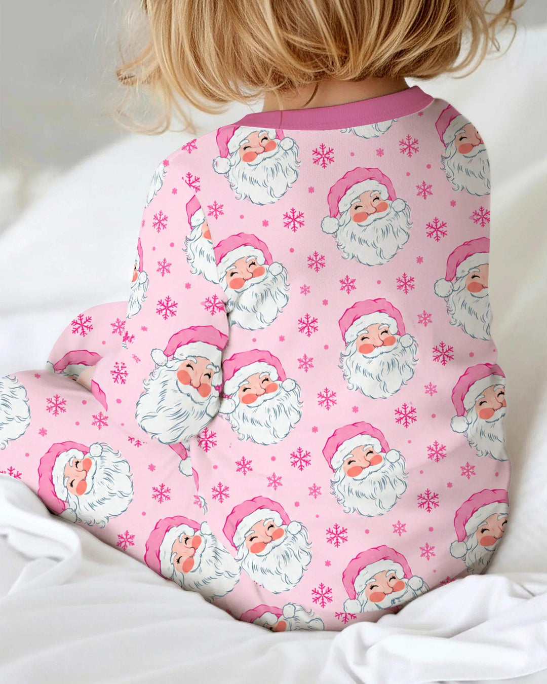 Pink Santa Snowflakes Bamboo Two Piece Long Sleeve Pajama Set