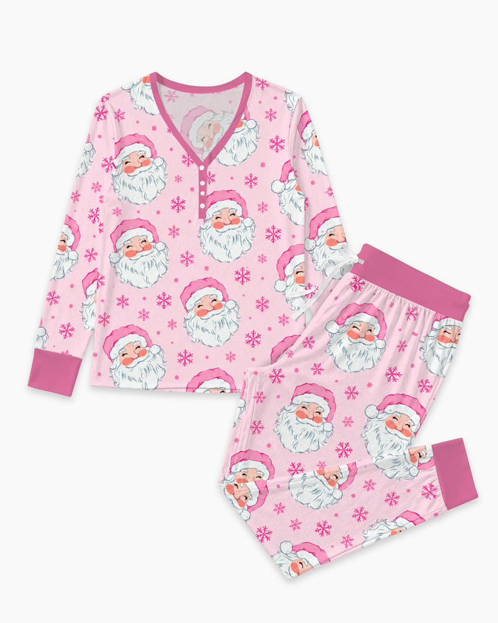 Pink Santa Snowflakes Bamboo Women Pajama Set