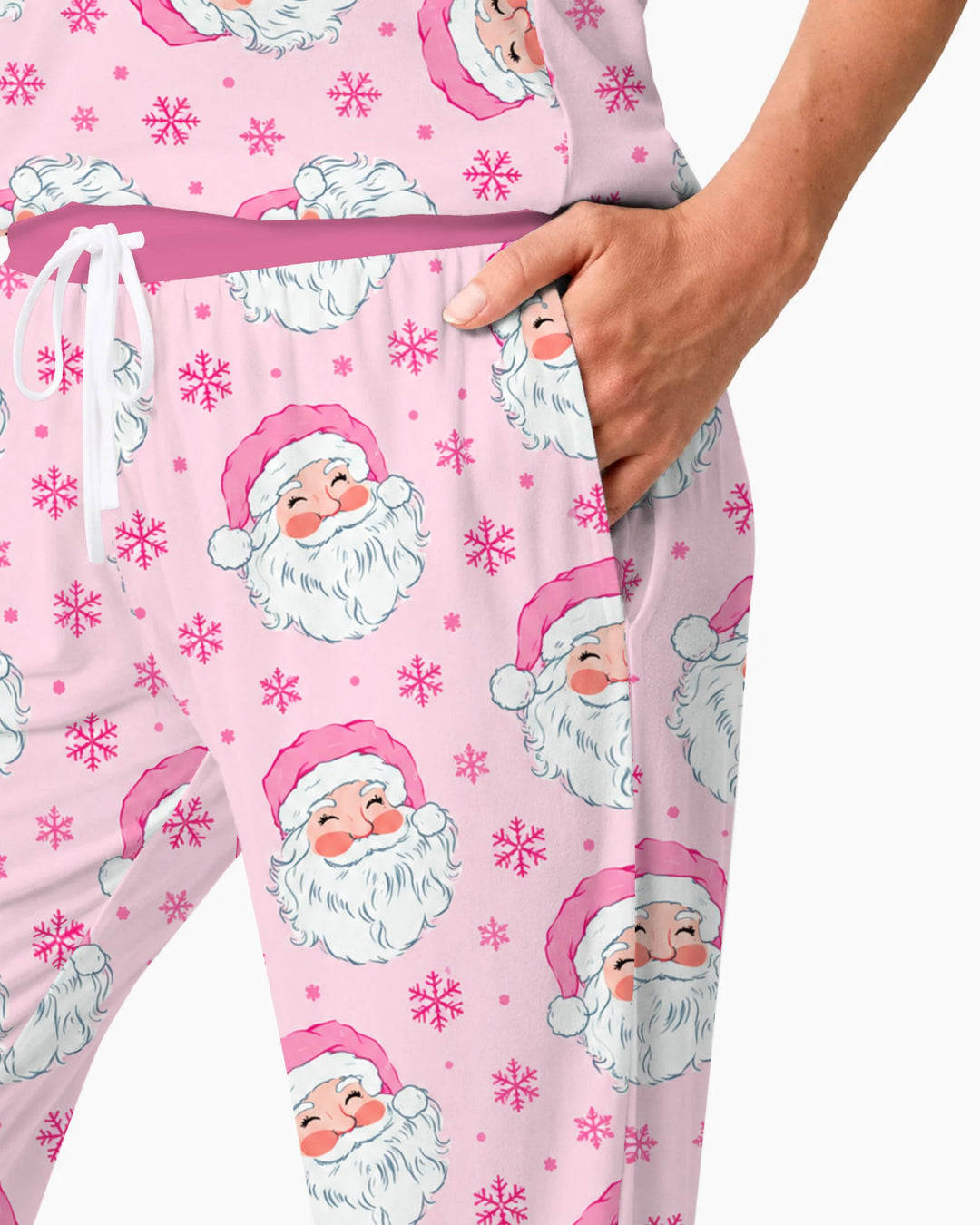 Pink Santa Snowflakes Bamboo Women Pajama Set