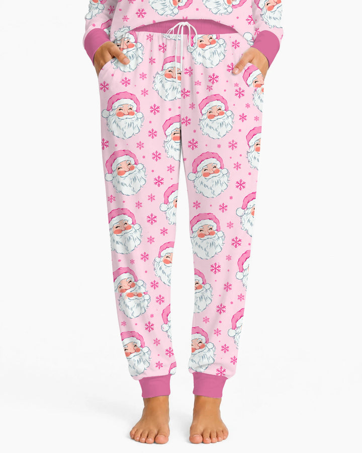 Pink Santa Snowflakes Bamboo Women Pajama Set