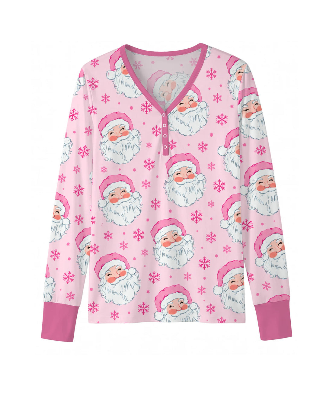 Pink Santa Snowflakes Bamboo Women Pajama Set