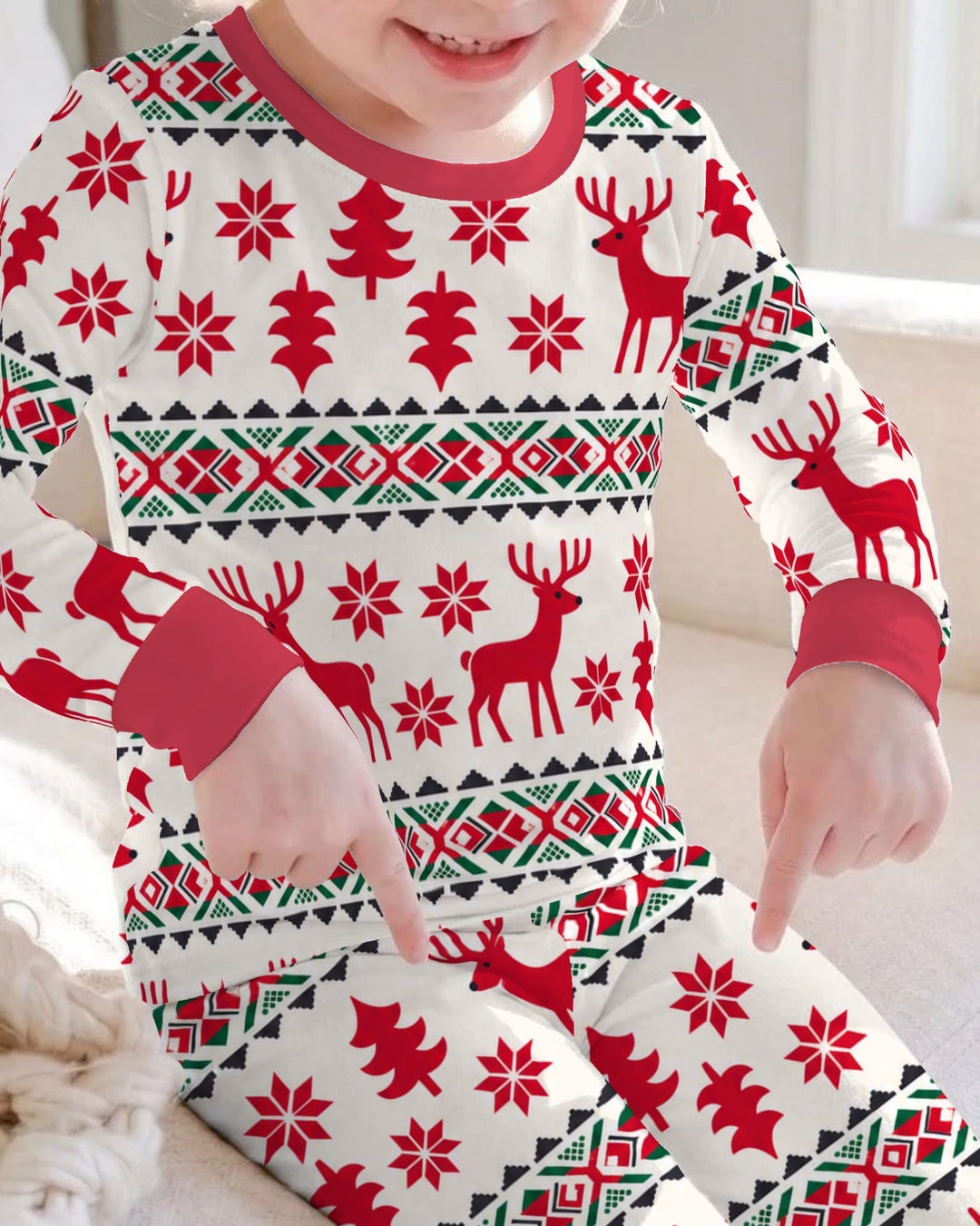 Nordic Reindeer Christmas Bamboo Two Piece Long Sleeve Pajama Set