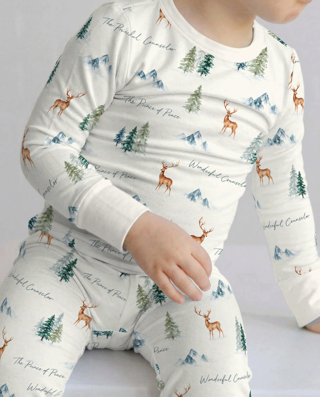 Prince of Peace Winter Woodland Bamboo Two Piece Long Sleeve Pajama Set