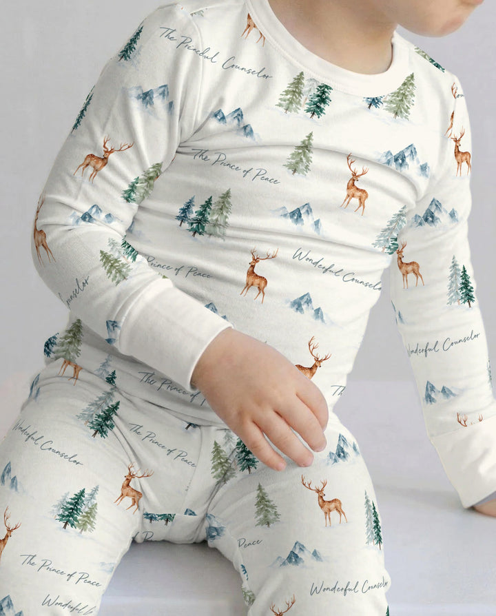 Prince of Peace Winter Woodland Bamboo Two Piece Long Sleeve Pajama Set
