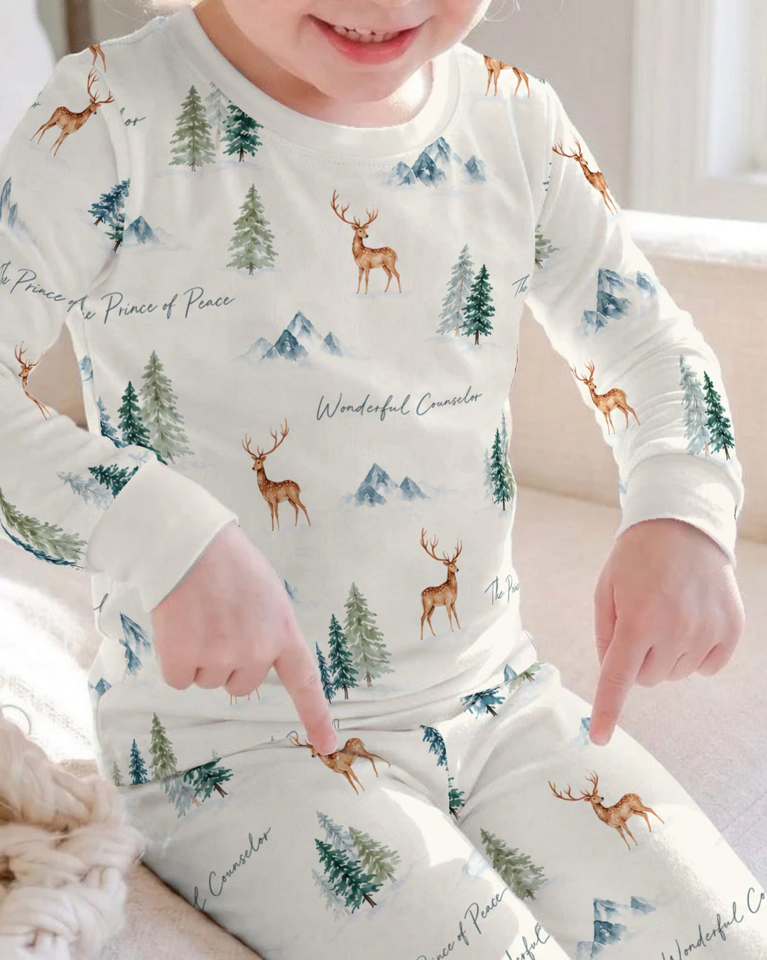 Prince of Peace Winter Woodland Bamboo Two Piece Long Sleeve Pajama Set