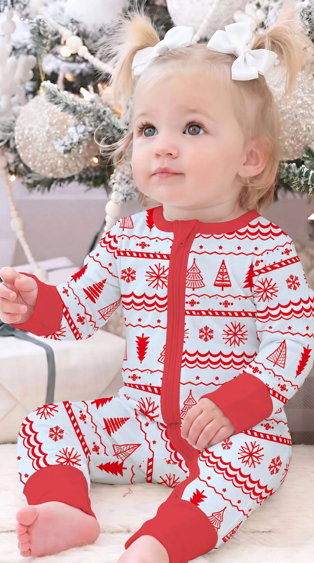Red Nordic Christmas Trees & Snowflakes Bamboo Convertible Zippy