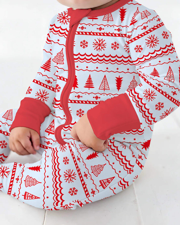 Red Nordic Christmas Trees & Snowflakes Bamboo Convertible Zippy