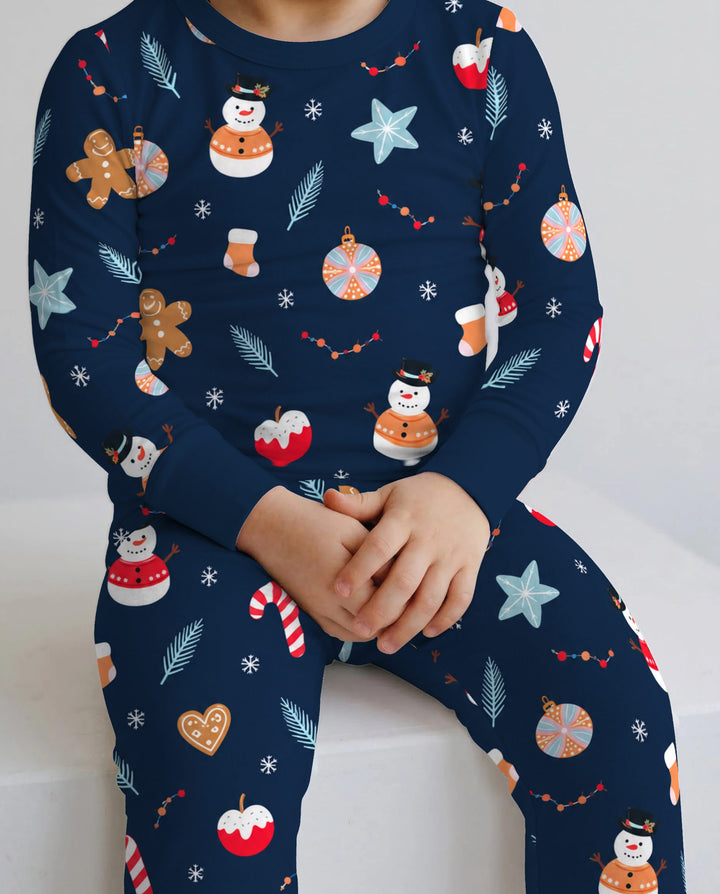 Midnight Snowman Christmas Treats Bamboo Two Piece Long Sleeve Pajama Set