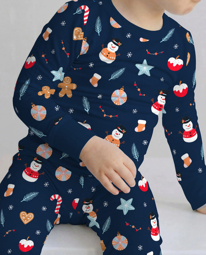 Midnight Snowman Christmas Treats Bamboo Two Piece Long Sleeve Pajama Set
